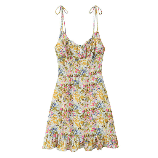 Women Backless Women Floral Tie Neck Dress