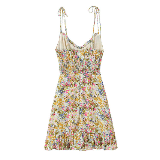 Women Backless Women Floral Tie Neck Dress