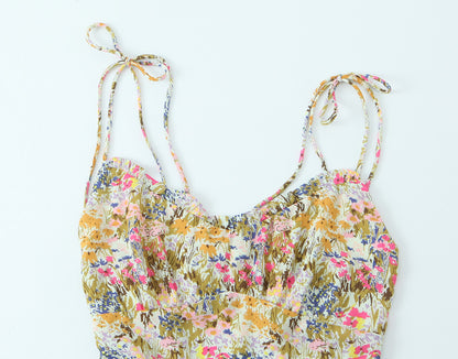 Women Backless Women Floral Tie Neck Dress