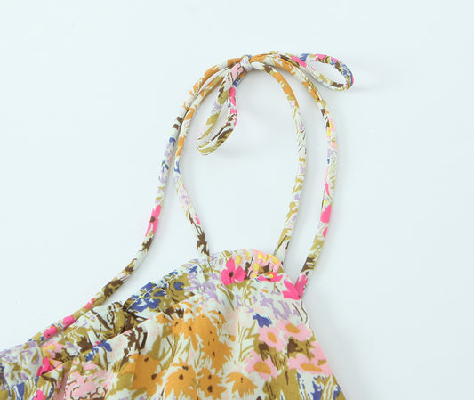 Women Backless Women Floral Tie Neck Dress