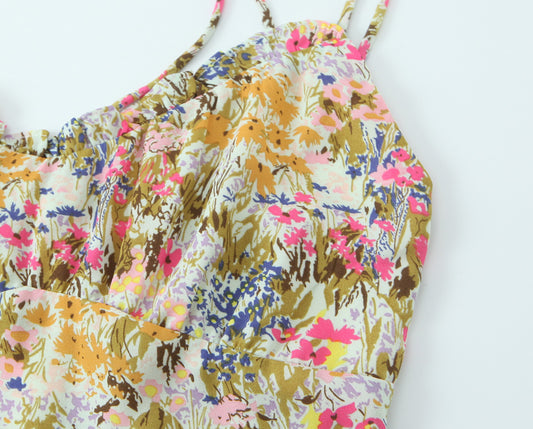 Women Backless Women Floral Tie Neck Dress