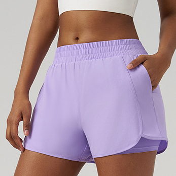 Summer Quick Drying Sports Shorts Women Loose Double Layer Anti Exposure Thin Outer Wear with Pockets Faux Two Piece Shorts - Iyanka