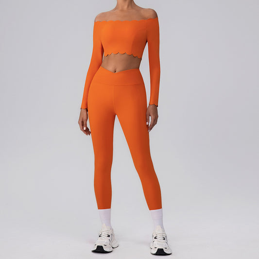 Yoga Wear Lace One Shoulder Bra off Shoulder Sports Vest Women Cross High Waist Fitness Pants - Iyanka