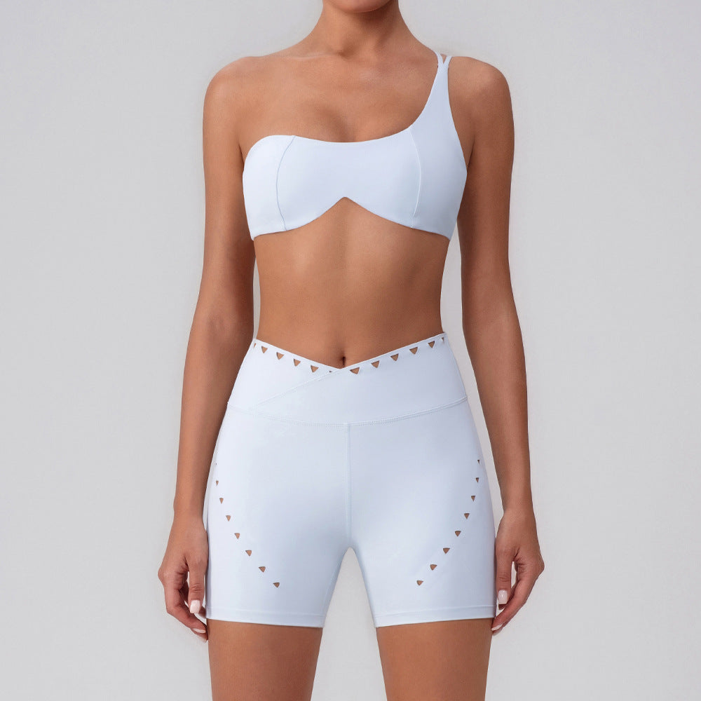 Herringbone Shoulder Top Quick Drying with Chest Pad Sports Bra Seamless Yoga Clothes Shorts Cropped Pants V Waist Two Piece Set - Iyanka