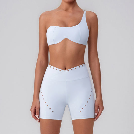 Herringbone Shoulder Top Quick Drying with Chest Pad Sports Bra Seamless Yoga Clothes Shorts Cropped Pants V Waist Two Piece Set - Iyanka