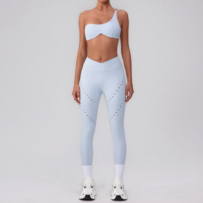 Herringbone Shoulder Top Quick Drying with Chest Pad Sports Bra Seamless Yoga Clothes Shorts Cropped Pants V Waist Two Piece Set - Iyanka