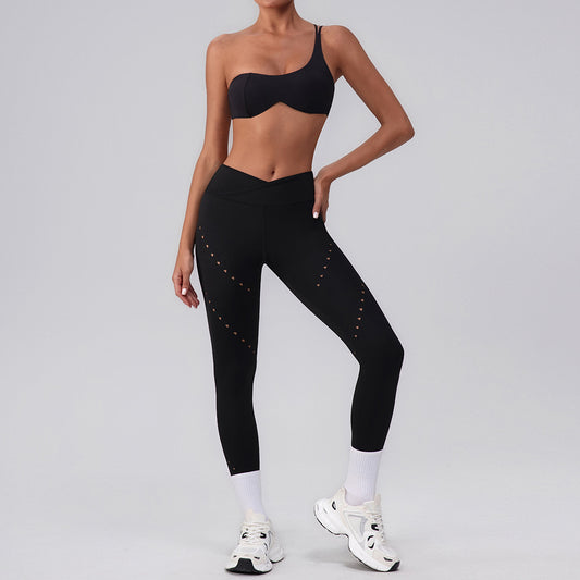 Herringbone Shoulder Top Quick Drying with Chest Pad Sports Bra Seamless Yoga Clothes Shorts Cropped Pants V Waist Two Piece Set - Iyanka