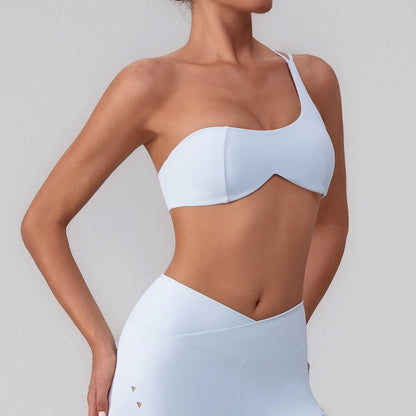 Summer Training Workout Clothes Outer Wear Beauty Back Hollow Out Cutout Vest Oblique Shoulder Yoga Bra Top Nude Feel Sports Underwear for Women - Iyanka