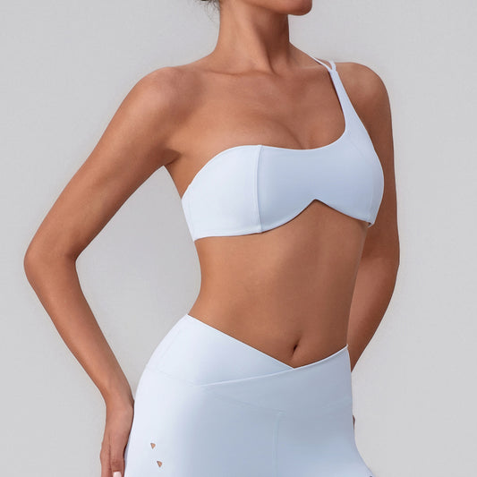 Summer Training Workout Clothes Outer Wear Beauty Back Hollow Out Cutout Vest Oblique Shoulder Yoga Bra Top Nude Feel Sports Underwear for Women - Iyanka