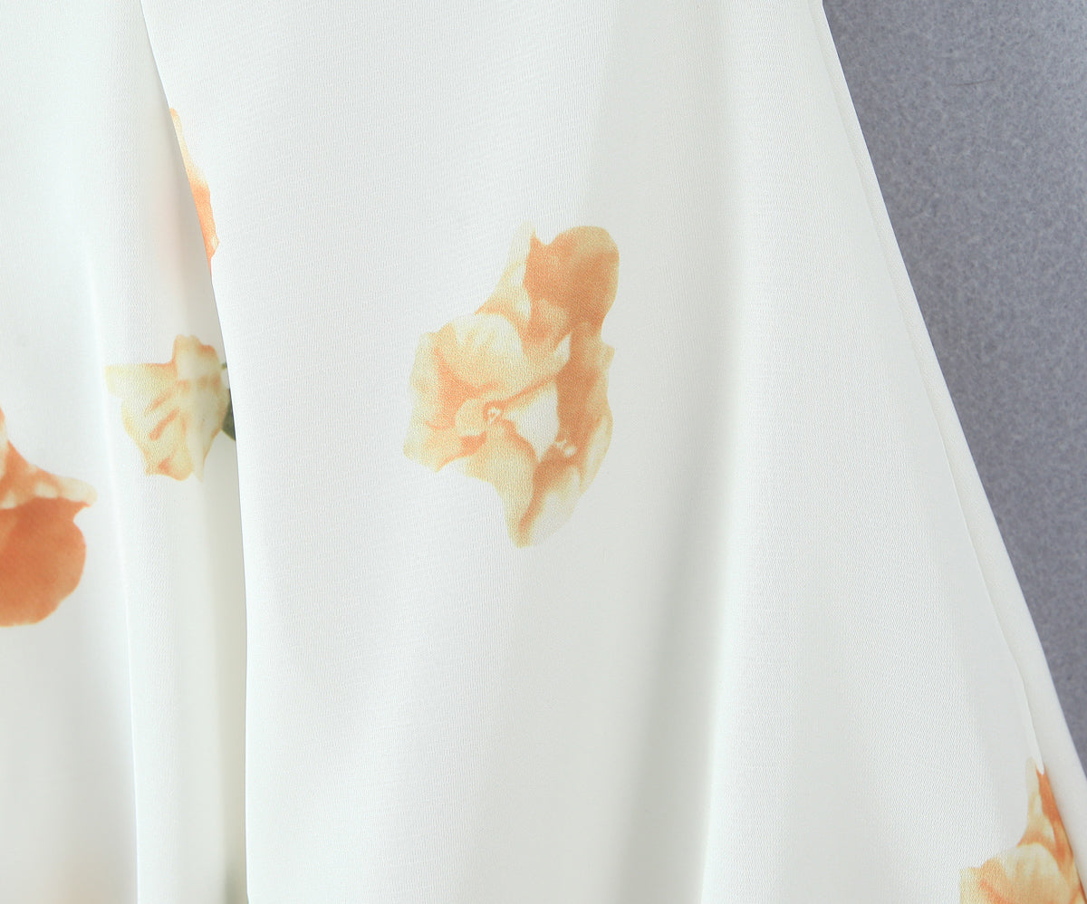 Sweet Printed Design Puff Sleeve Tube Top Lace Stitching Tied A line Dress Short Dress Women