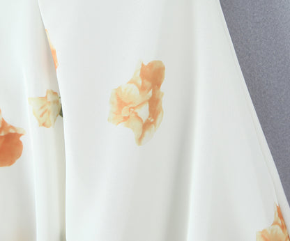Sweet Printed Design Puff Sleeve Tube Top Lace Stitching Tied A line Dress Short Dress Women