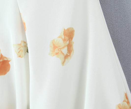 Sweet Printed Design Puff Sleeve Tube Top Lace Stitching Tied A line Dress Short Dress Women