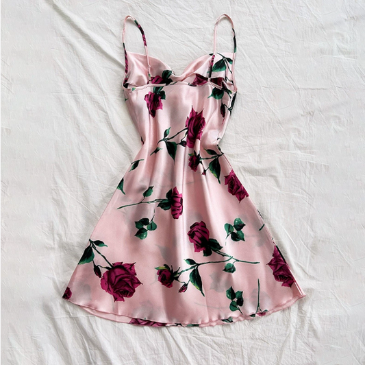Summer Dacron Camisole Sleeveless Dress Sexy Printed Backless Slip Dress Nightdress - Iyanka