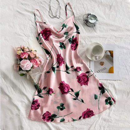 Summer Dacron Camisole Sleeveless Dress Sexy Printed Backless Slip Dress Nightdress - Iyanka