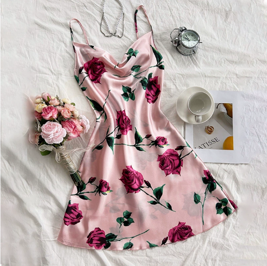 Summer Dacron Camisole Sleeveless Dress Sexy Printed Backless Slip Dress Nightdress - Iyanka