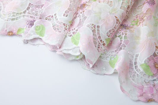 Three Dimensional Cut Out Floral Lace Applique Flutter Sleeves High Waisted Dress Figure Hugging A Line Dress