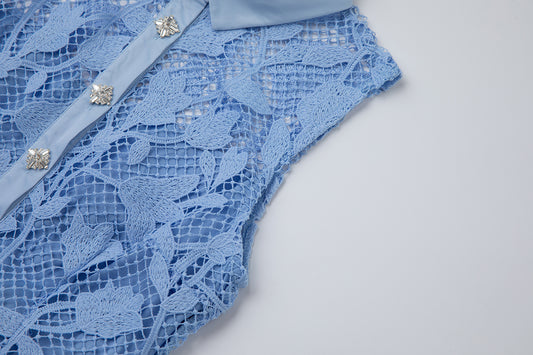 Summer Shirt Collar High Waisted Sleeveless Dress With Waist Cinch And Button Closure A Line Dress