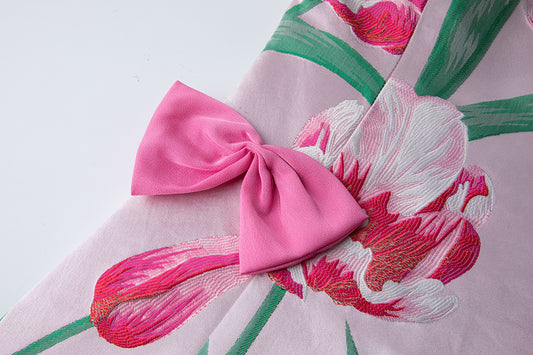 High End Luxury Jacquard Color Blocked Bow Shaped Pearl Shoulder Strap Dress With A Fitted A Line Dress