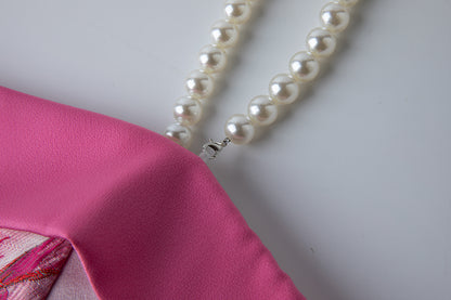 High End Luxury Jacquard Color Blocked Bow Shaped Pearl Shoulder Strap Dress With A Fitted A Line Dress