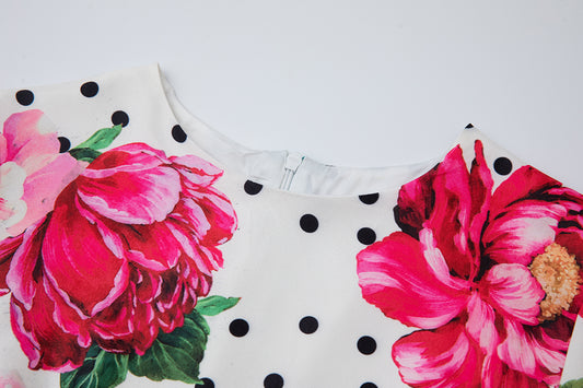 Summer Printed Fitted Round Neck High Waisted Dress With Mid Length A Line Dress
