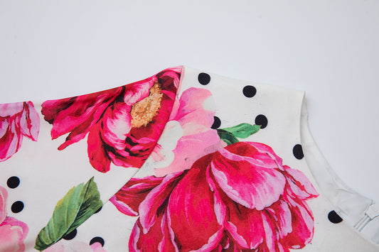 Summer Printed Fitted Round Neck High Waisted Dress With Mid Length A Line Dress