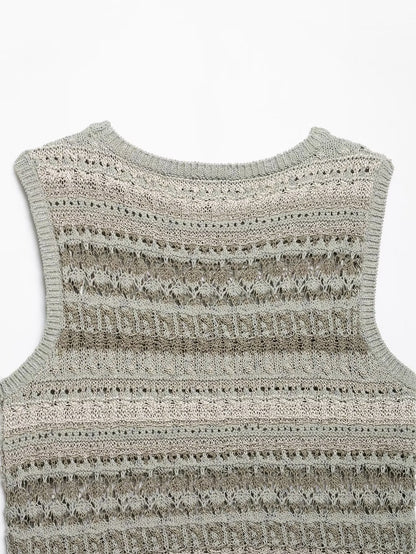 Spring Summer Women Casual round Neck Sleeveless Texture Sweater Women - Iyanka