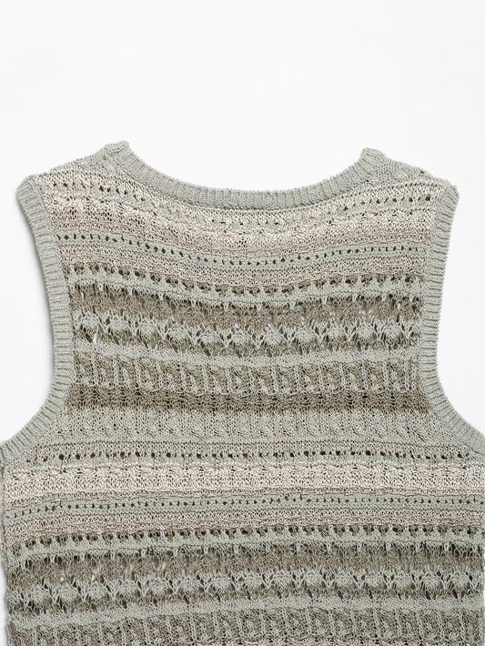 Spring Summer Women Casual round Neck Sleeveless Texture Sweater Women - Iyanka