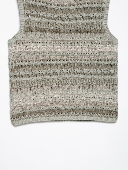 Spring Summer Women Casual round Neck Sleeveless Texture Sweater Women - Iyanka