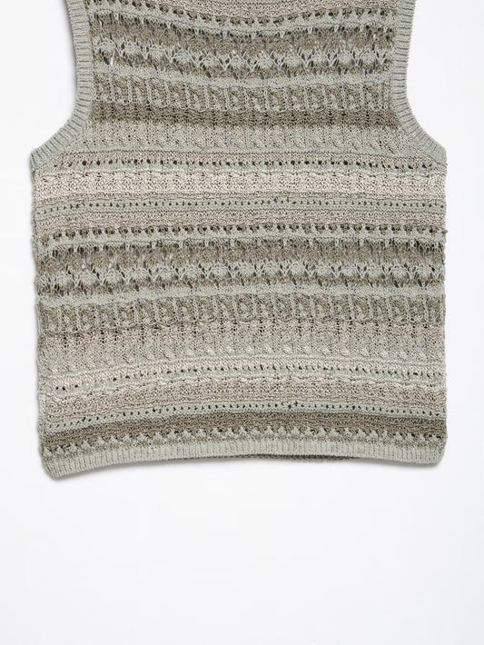 Spring Summer Women Casual round Neck Sleeveless Texture Sweater Women - Iyanka