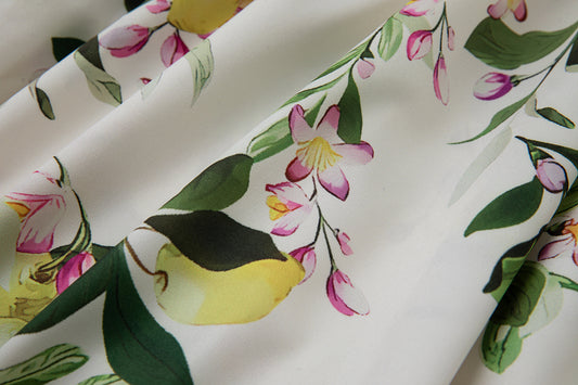 Women Leaf Print High Waist Short Sleeves A Lne Dress