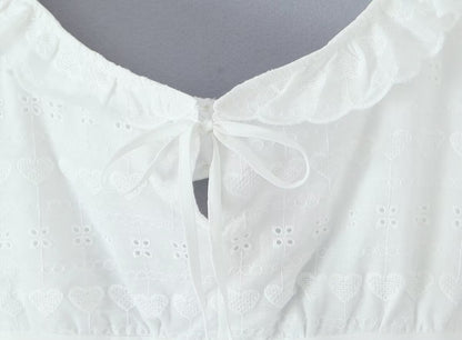 White Dress Square Collar Lace Embroidered Hollow Out Cutout Jacquard Waist Slimming Dress Women Summer A line
