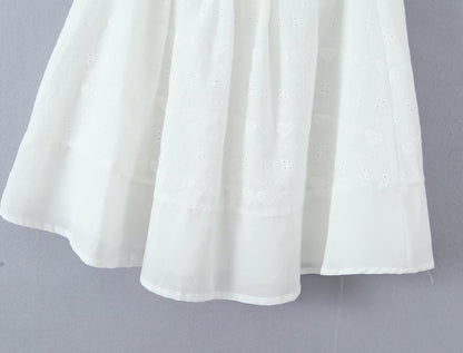 White Dress Square Collar Lace Embroidered Hollow Out Cutout Jacquard Waist Slimming Dress Women Summer A line