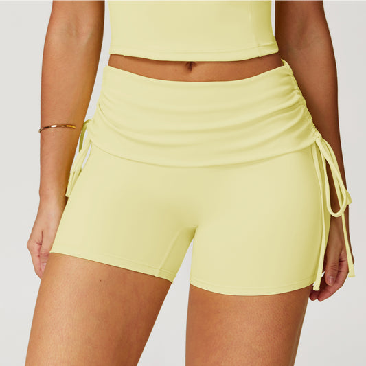 Waist Turning Nude Feel Tight Yoga Shorts Drawstring Outerwear Casual Pants Pilates Sports Shorts for Women - Iyanka