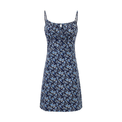 Summer High Waist Slim Floral Print Backless Slip Dress Women Dress
