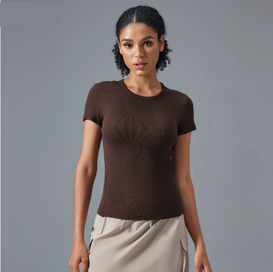 Modal round Neck All Matching Sports Short Sleeve Naked Women Skin Friendly Waist Slimming Fitness Yoga Wear Top - Iyanka