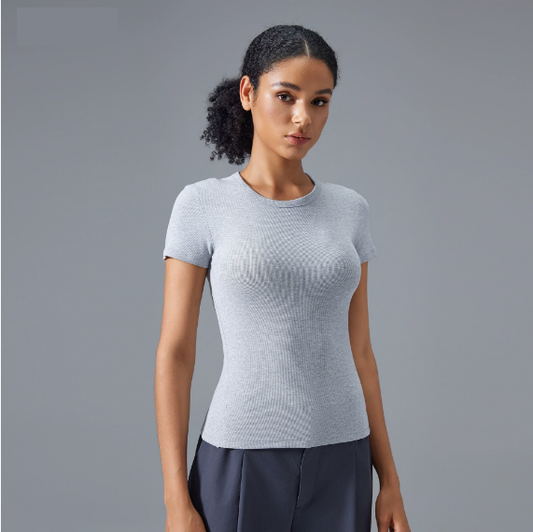Modal round Neck All Matching Sports Short Sleeve Naked Women Skin Friendly Waist Slimming Fitness Yoga Wear Top - Iyanka