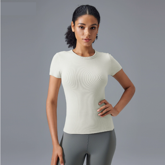 Modal round Neck All Matching Sports Short Sleeve Naked Women Skin Friendly Waist Slimming Fitness Yoga Wear Top - Iyanka