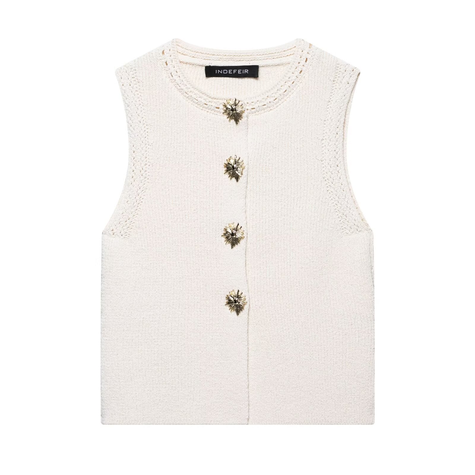 Summer Women Clothing Knitted round Neck Sleeveless Minimalist Vest Top - Iyanka