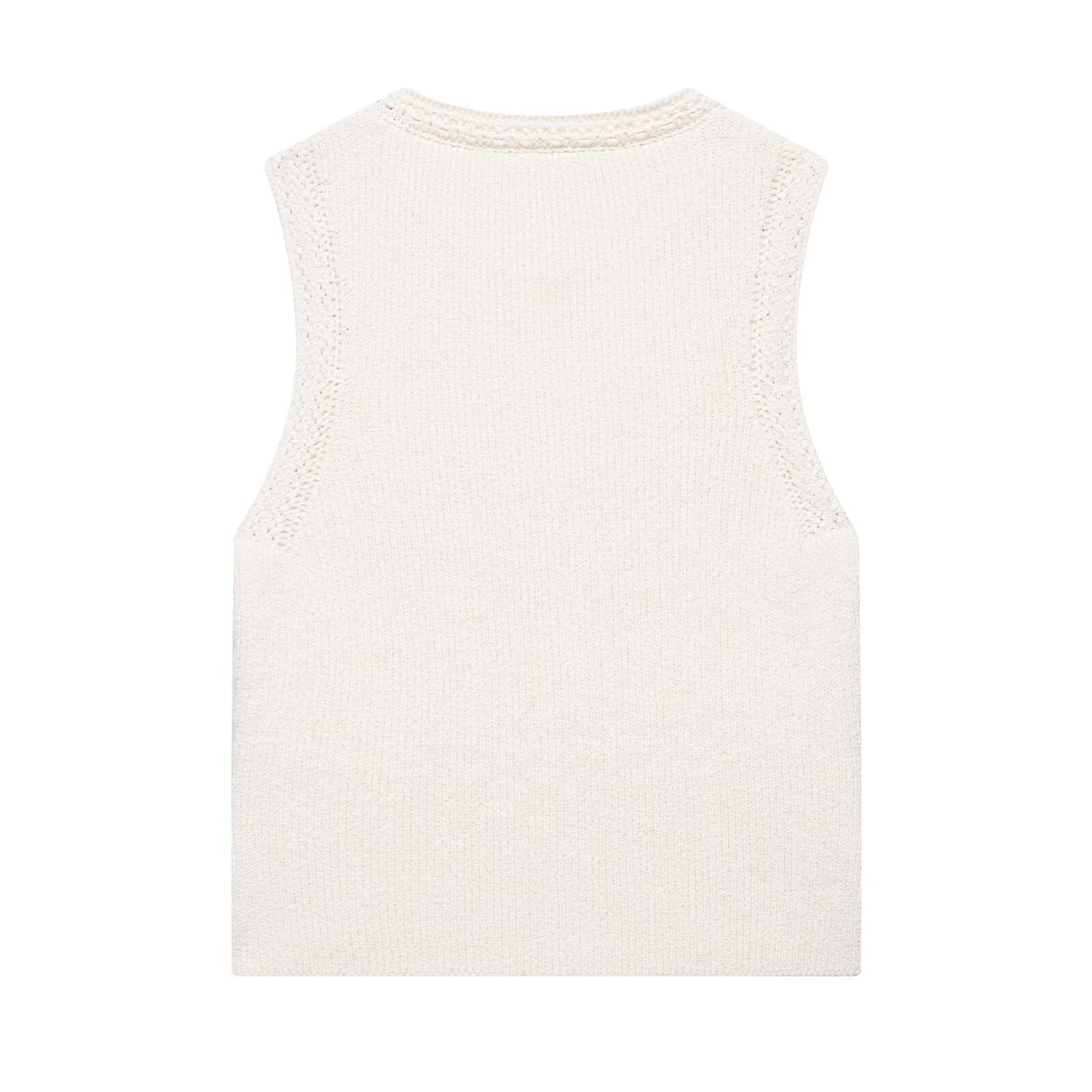 Summer Women Clothing Knitted round Neck Sleeveless Minimalist Vest Top - Iyanka