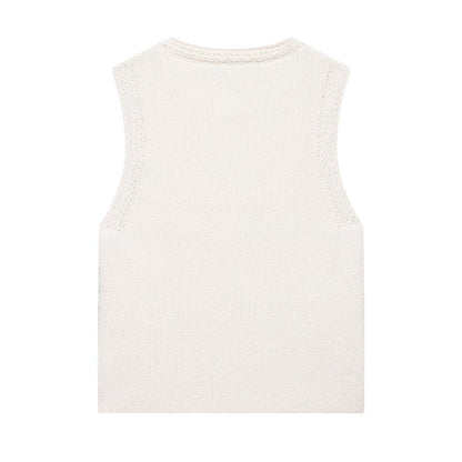 Summer Women Clothing Knitted round Neck Sleeveless Minimalist Vest Top - Iyanka
