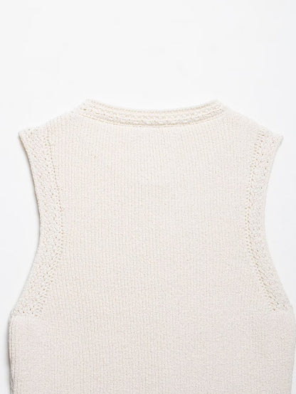 Summer Women Clothing Knitted round Neck Sleeveless Minimalist Vest Top - Iyanka