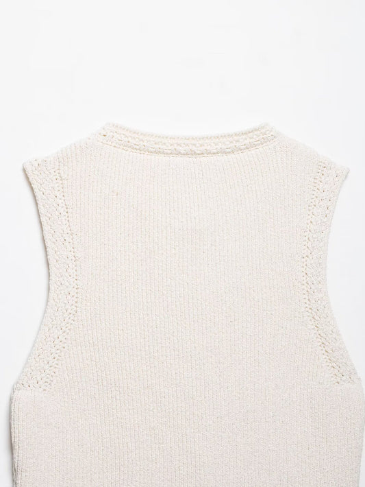 Summer Women Clothing Knitted round Neck Sleeveless Minimalist Vest Top - Iyanka