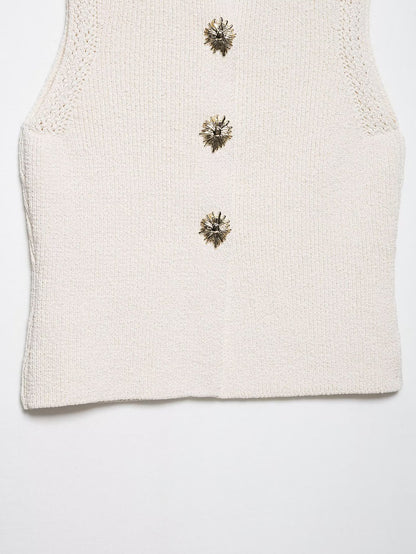 Summer Women Clothing Knitted round Neck Sleeveless Minimalist Vest Top - Iyanka