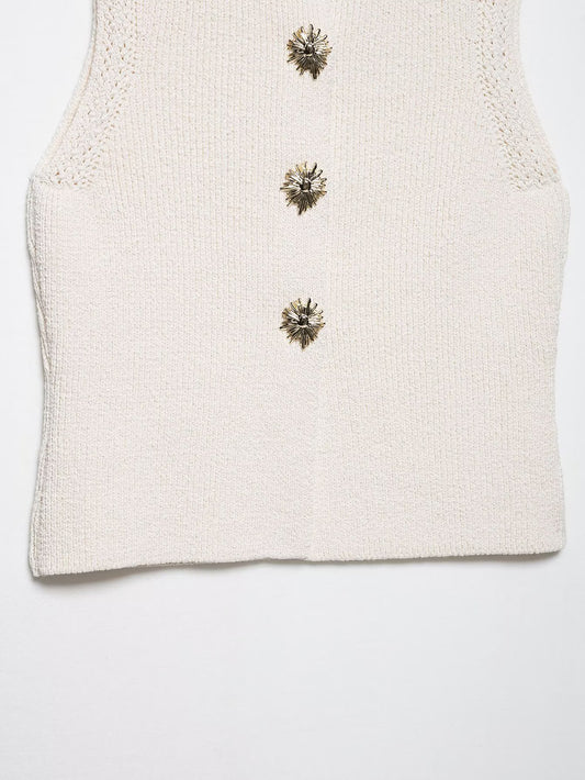 Summer Women Clothing Knitted round Neck Sleeveless Minimalist Vest Top - Iyanka