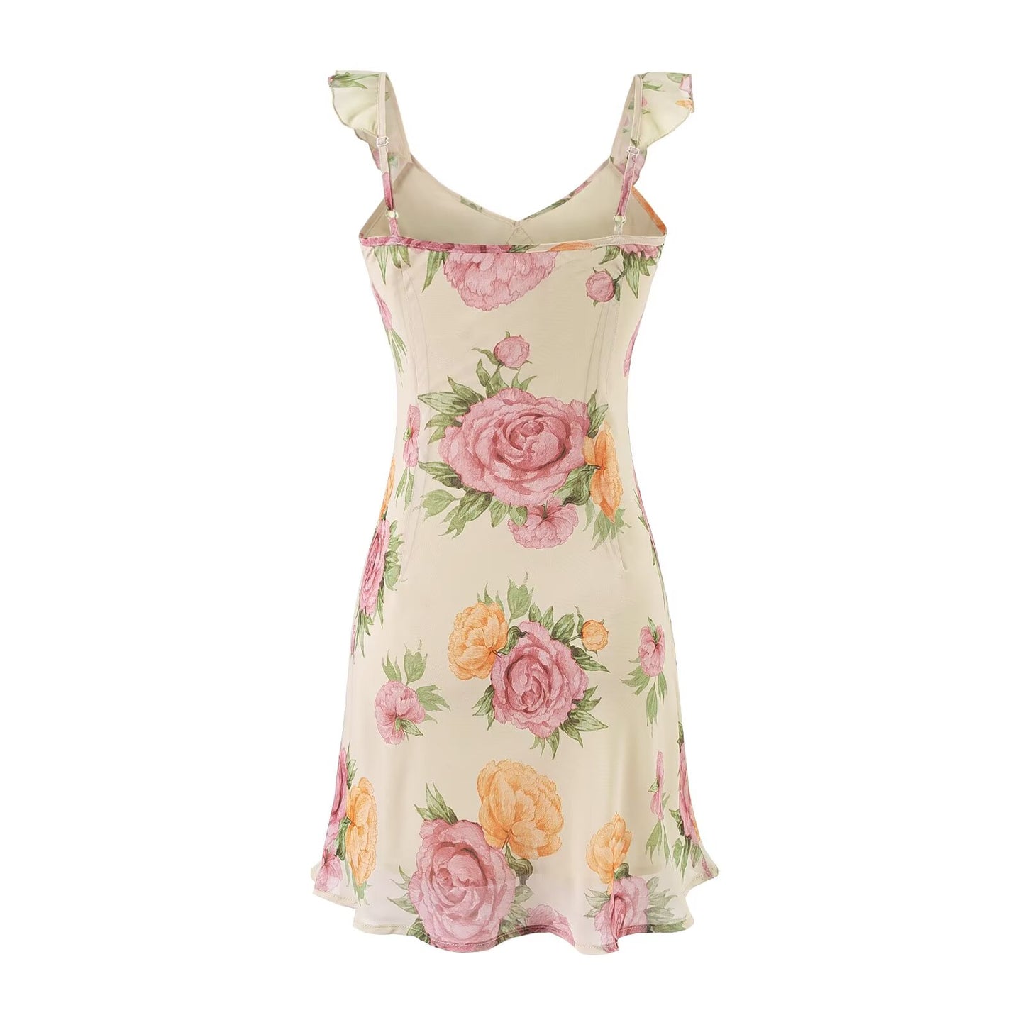 Printed Ruffled Spaghetti Straps Mini Dress