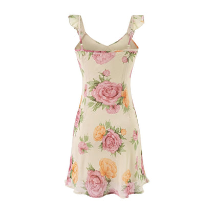 Printed Ruffled Spaghetti Straps Mini Dress
