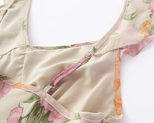 Printed Ruffled Spaghetti Straps Mini Dress
