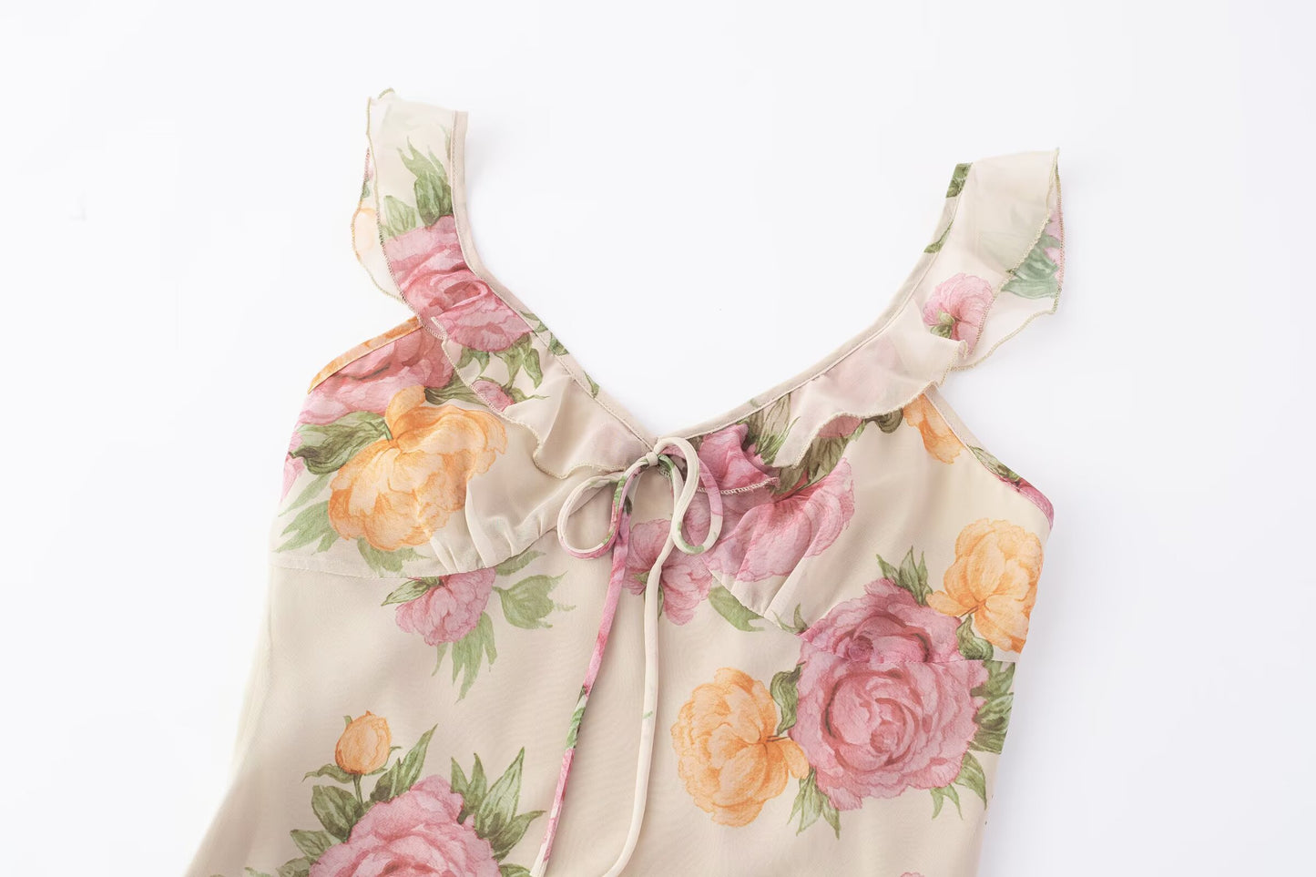 Printed Ruffled Spaghetti Straps Mini Dress