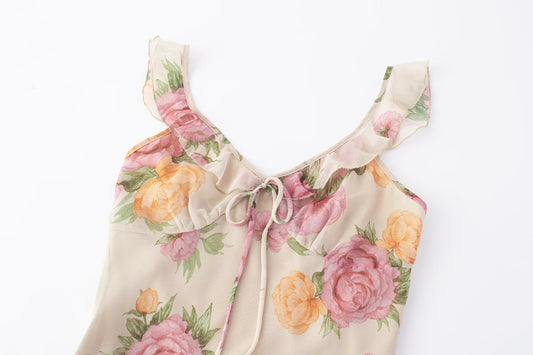 Printed Ruffled Spaghetti Straps Mini Dress