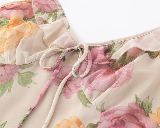 Printed Ruffled Spaghetti Straps Mini Dress